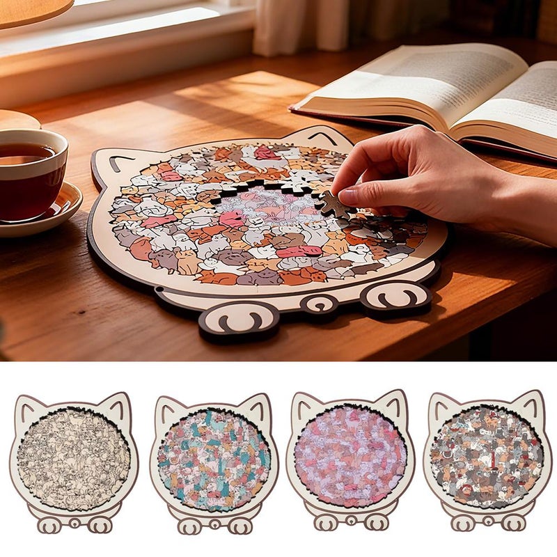 Cat Shaped Wooden Jigsaw Puzzle with Outlines Adorable Frame Jigs and Cats Colored (Maillard color) - Image 5